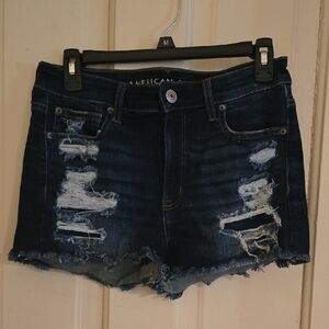 American Eagle Outfitters Distressed Dark Blue Denim Jean Shorts
